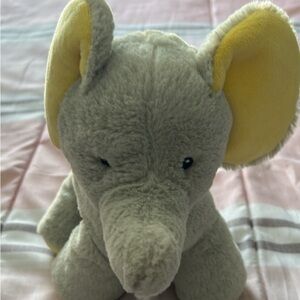 Wind Up Musical Gray and Yellow Elephant Plush Toy Plays ‘ Rock A Bye Baby’ EUC